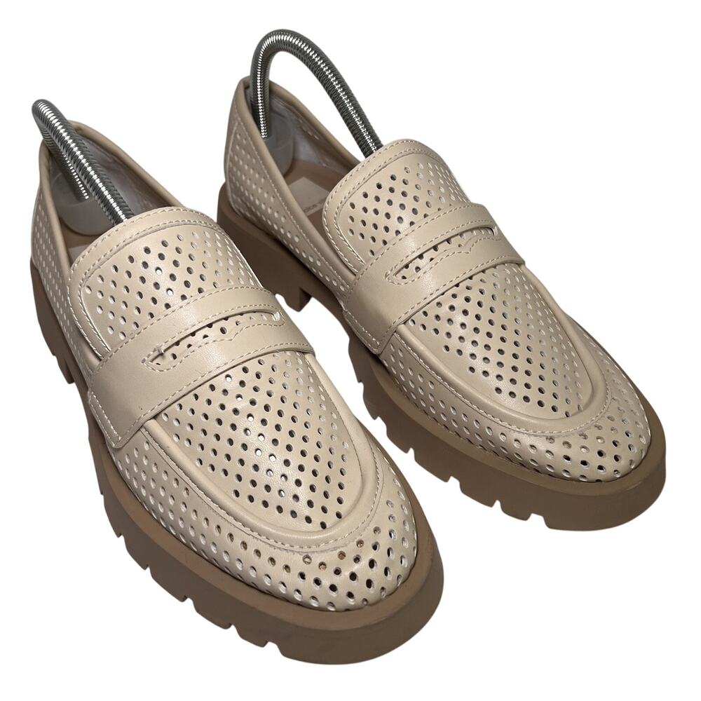 Dolce Vita Ersula Penny Loafers Women Size 9.5M Cream Perforated Lug Sole Shoes